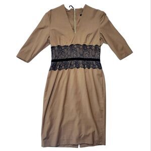 Sandra Angelozzi Taupe Dress with Black Lace Waist